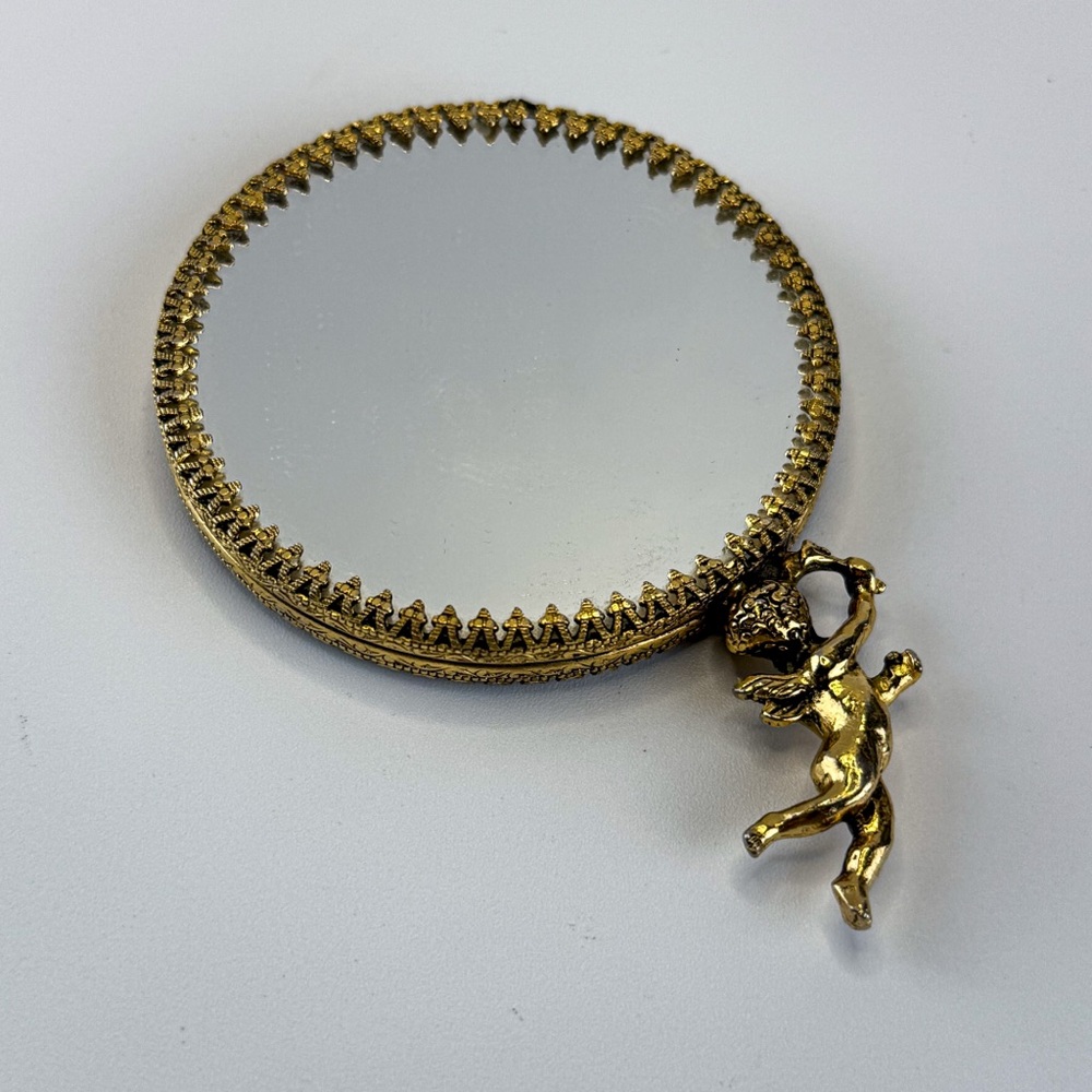 Antique Gold Cherub Mini Hand Mirror